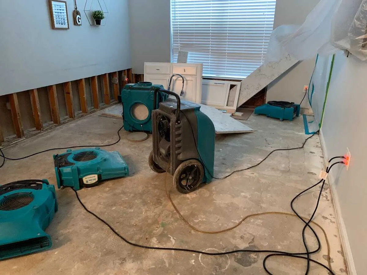 Dehumidifier in flood-cut room for Water Damage Restoration in Montvale